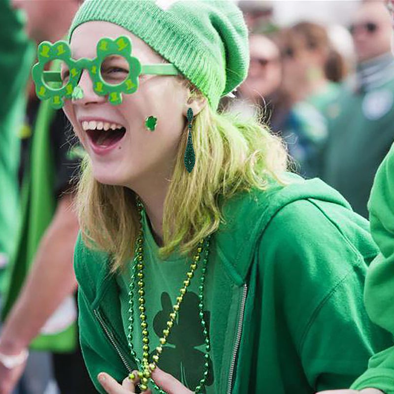 EVER FAITH Women's Austrian Crystal Double Waterdrop Bridal Pierced Dangle Earrings Green Black-Tone - Image 5